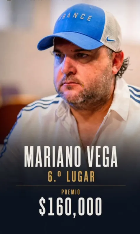 Placa oficial del torneo, a nombre de Mariano Vega: 6.º lugar, premio de $160,000